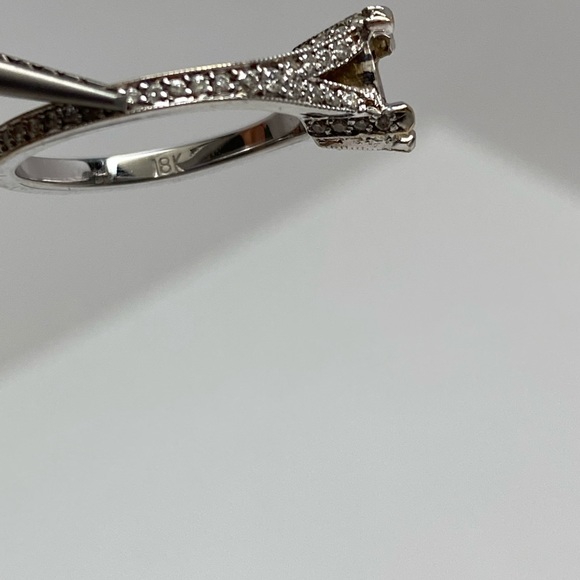 18K White Gold Natural Diamond Princess Cut Semi Mount Engagement Ring Fits 5mm - Picture 15 of 16